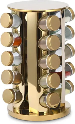 20 Jar Revolving Countertop Spice Rack, Polished Stainless Steel (Gold)