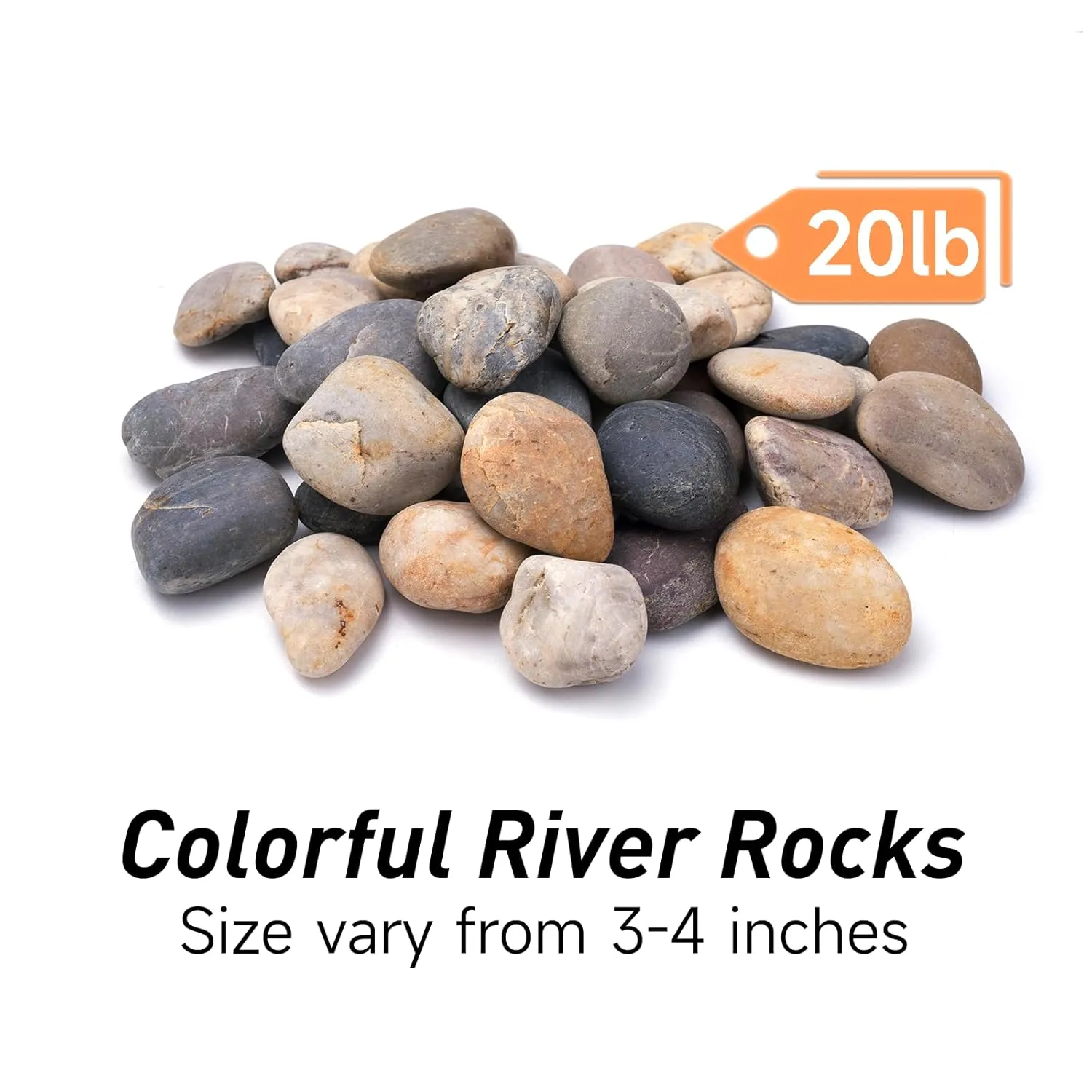 20 lbs River Rocks for Aquarium, 3-4 Inch Fish Tank Rocks, Natural Decorative Garden Rocks Outdoor Landscaping, Large Stone for Walkways, Yard, Vases, Crafts