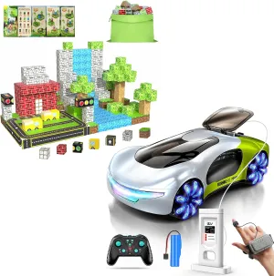 200PCS Magnetic Building Blocks & Gesture Sensing RC Stunt Car Gifts Set for Kid