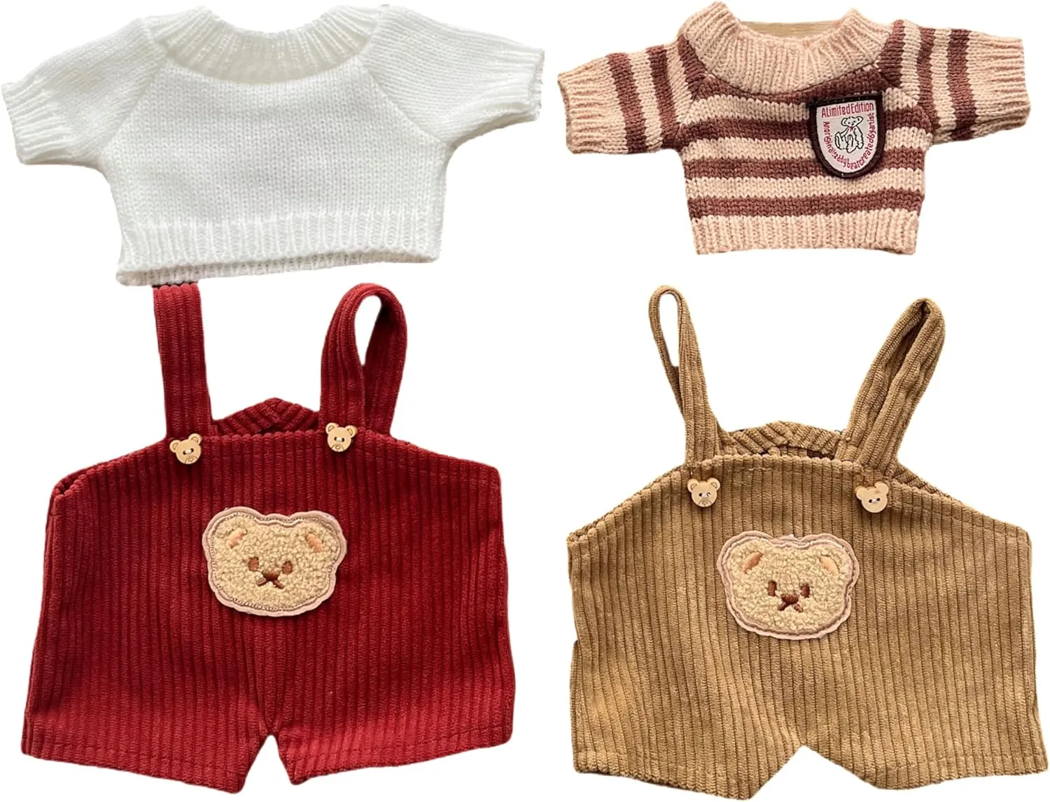 20"/47cm Teddy Bear Outfit Plush Animal Doll Clothes Set - Corduroy Overalls Sweaters 4-Piece Kit（NO Doll