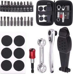 21Pcs Bike Repair Tool Kit - Bicycle Multi-Function Tool Set with Ratchet, Bone Wrench, Tire Patches, Tire Levers, Magnetic Bit Extender, Screw Head Bits for Repair Maintenance