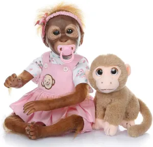 21" Realistic Monkey Reborn Doll, Detailed Orangutan Newborn, Poseable Baby Ape, Collectible Art