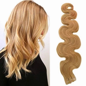 22inches Long Curly Tape in Hair Extensions Honey Blonde #27 Tape Extensions Real Human Hair 60grams 20pcs Skin Weft Blonde Glue in Hair Extensions