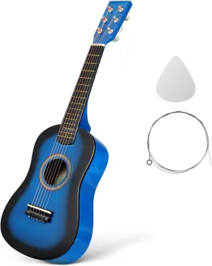 23 Inch Kids Acoustic Guitar, Beginner Folk Guitar, 6-String Wooden Toy Guitar for Children, Blue, Ideal for Learning and Entertainment