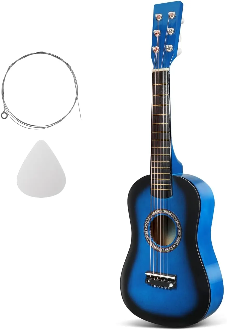 23 Inch Kids Acoustic Guitar, Beginner Folk Guitar, 6-String Wooden Toy Guitar for Children, Blue, Ideal for Learning and Entertainment