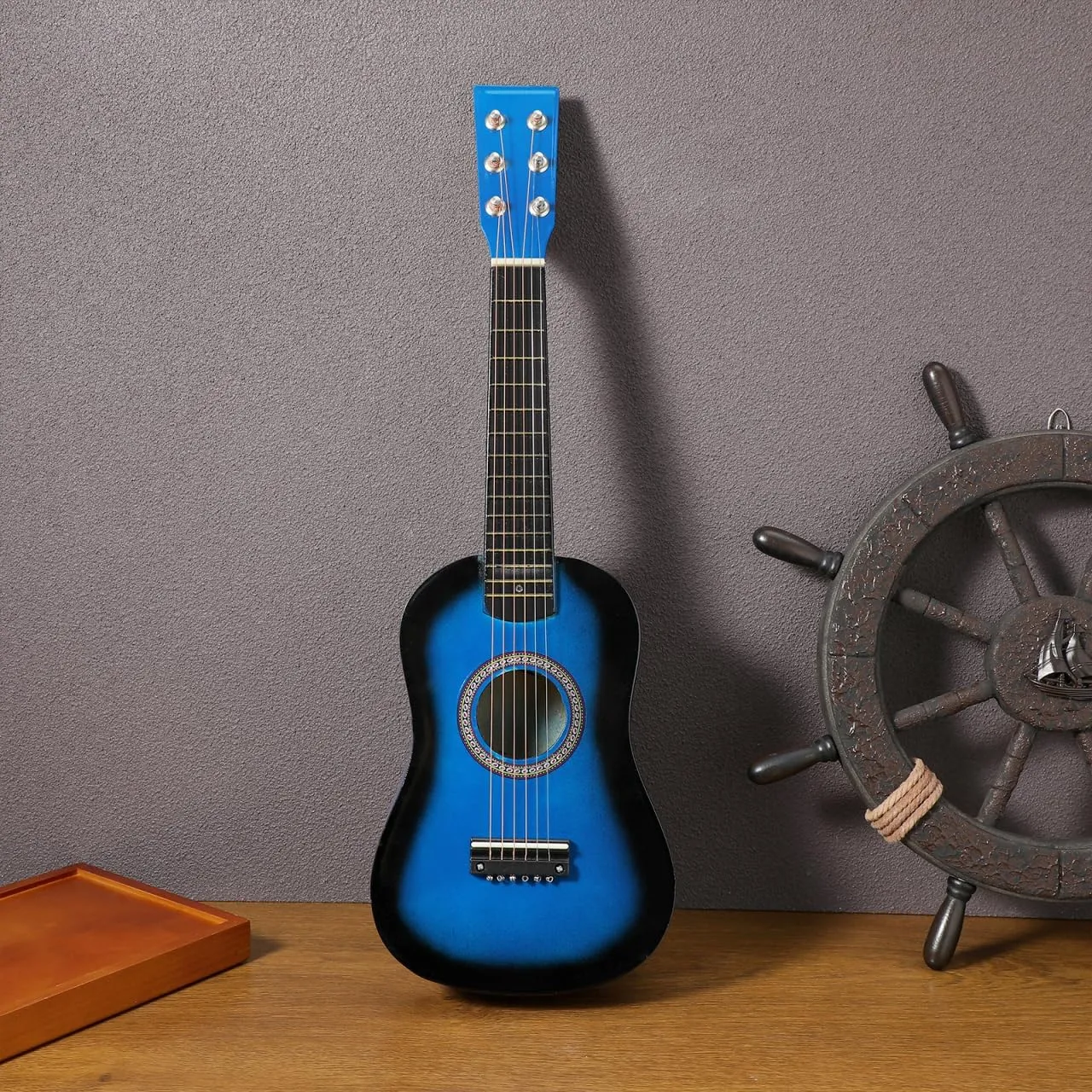 23 Inch Kids Acoustic Guitar, Beginner Folk Guitar, 6-String Wooden Toy Guitar for Children, Blue, Ideal for Learning and Entertainment