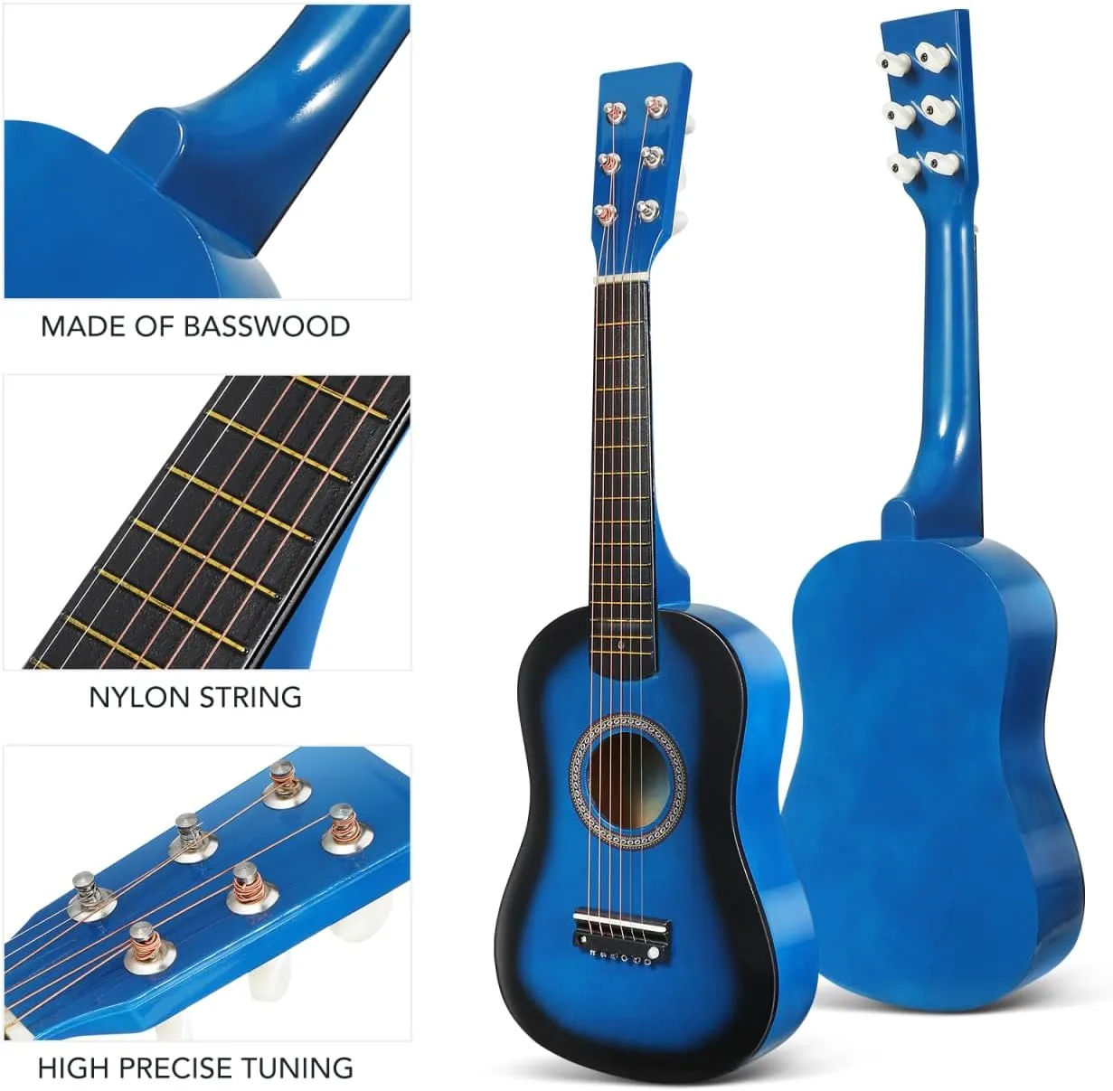 23 Inch Kids Acoustic Guitar, Beginner Folk Guitar, 6-String Wooden Toy Guitar for Children, Blue, Ideal for Learning and Entertainment