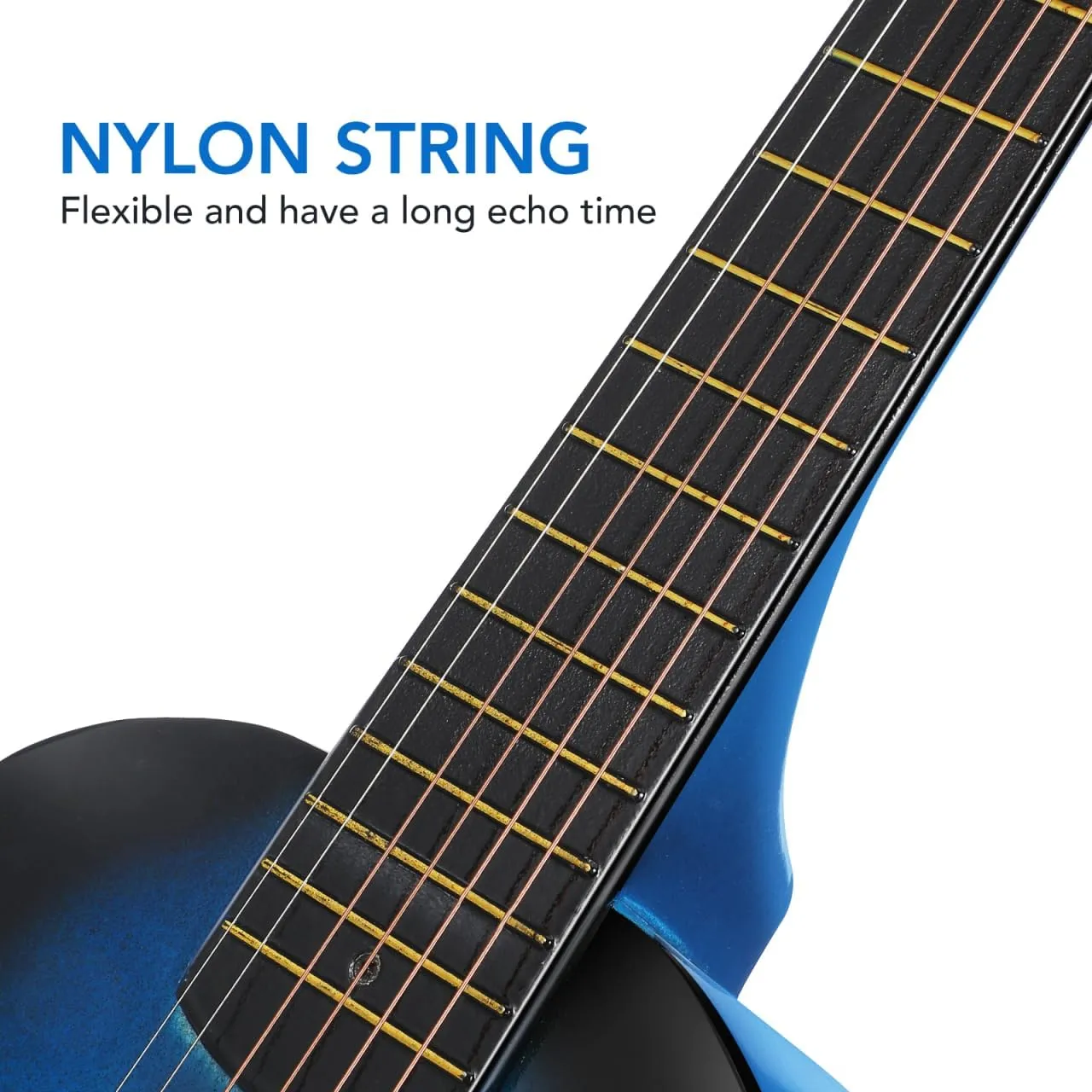 23 Inch Kids Acoustic Guitar, Beginner Folk Guitar, 6-String Wooden Toy Guitar for Children, Blue, Ideal for Learning and Entertainment