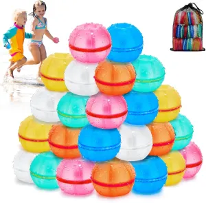 24 PCS Reusable Water Balloons, Magnetic Refillable Water Bomb Balloons for Kids and Adults, Self Sealing Silicone Summer Outdoor Water Toy for Boys and Girls, Pool Beach Bath Water Toys, Donut Shape