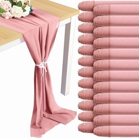 24 Pack Chiffon Table Runner Romantic Sheer Table Runners Long Tulle Decorations for Wedding Bridal Shower Birthday Party Supplies, 120 x 12 Inch(Dusty Rose)