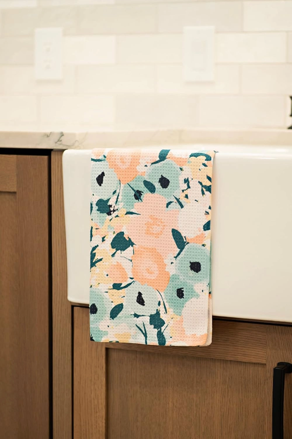 2 Pack Double Sided || Not Your Ordinary Kitchen Towels || Dish Towels || Quick Dry || Waffle Weave Microfiber || Highly Absorbent || Hanging Hook (Floral and Stripe Spring)