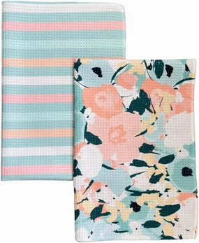 2 Pack Double Sided || Not Your Ordinary Kitchen Towels || Dish Towels || Quick Dry || Waffle Weave Microfiber || Highly Absorbent || Hanging Hook (Floral and Stripe Spring)