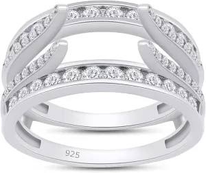 2CT Round Lab Created Moissanite Enhancer Ring Guard In 14kt White Gold Plated 925 Sterling Silver