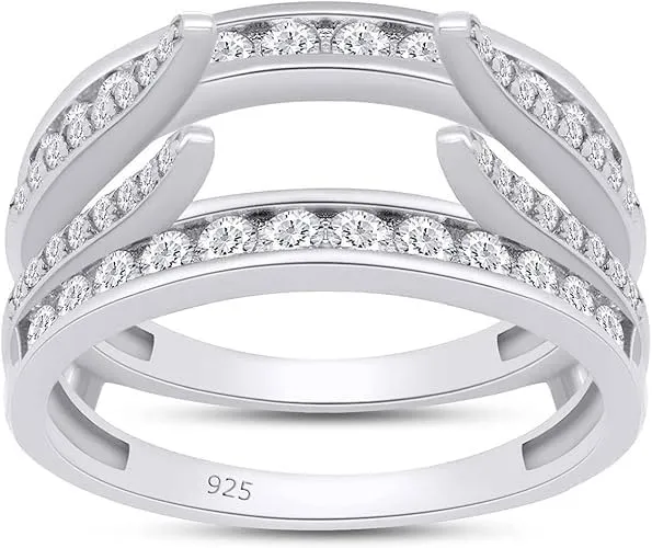 2CT Round Lab Created Moissanite Enhancer Ring Guard In 14kt White Gold Plated 925 Sterling Silver