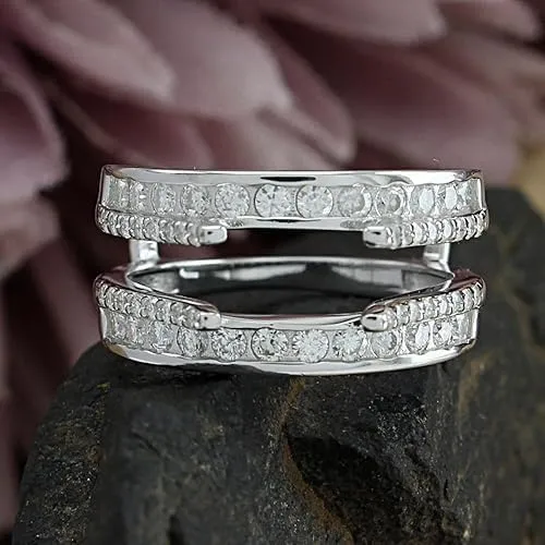 2CT Round Lab Created Moissanite Enhancer Ring Guard In 14kt White Gold Plated 925 Sterling Silver