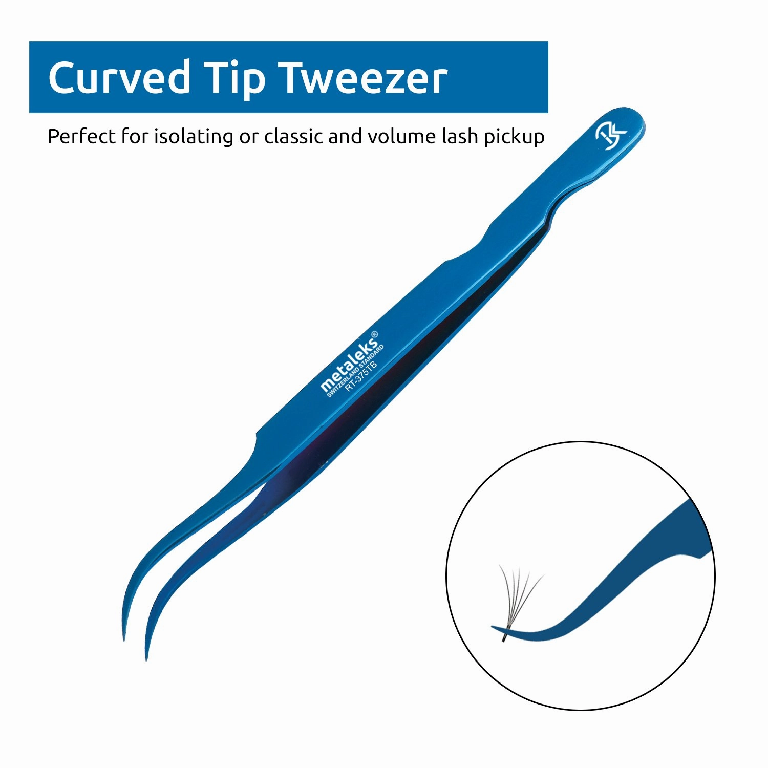 2Pcs Eyelash Extension Tweezers Set Made of Japanese Stainless Steel with Pouch (Blue Titanium Coated)