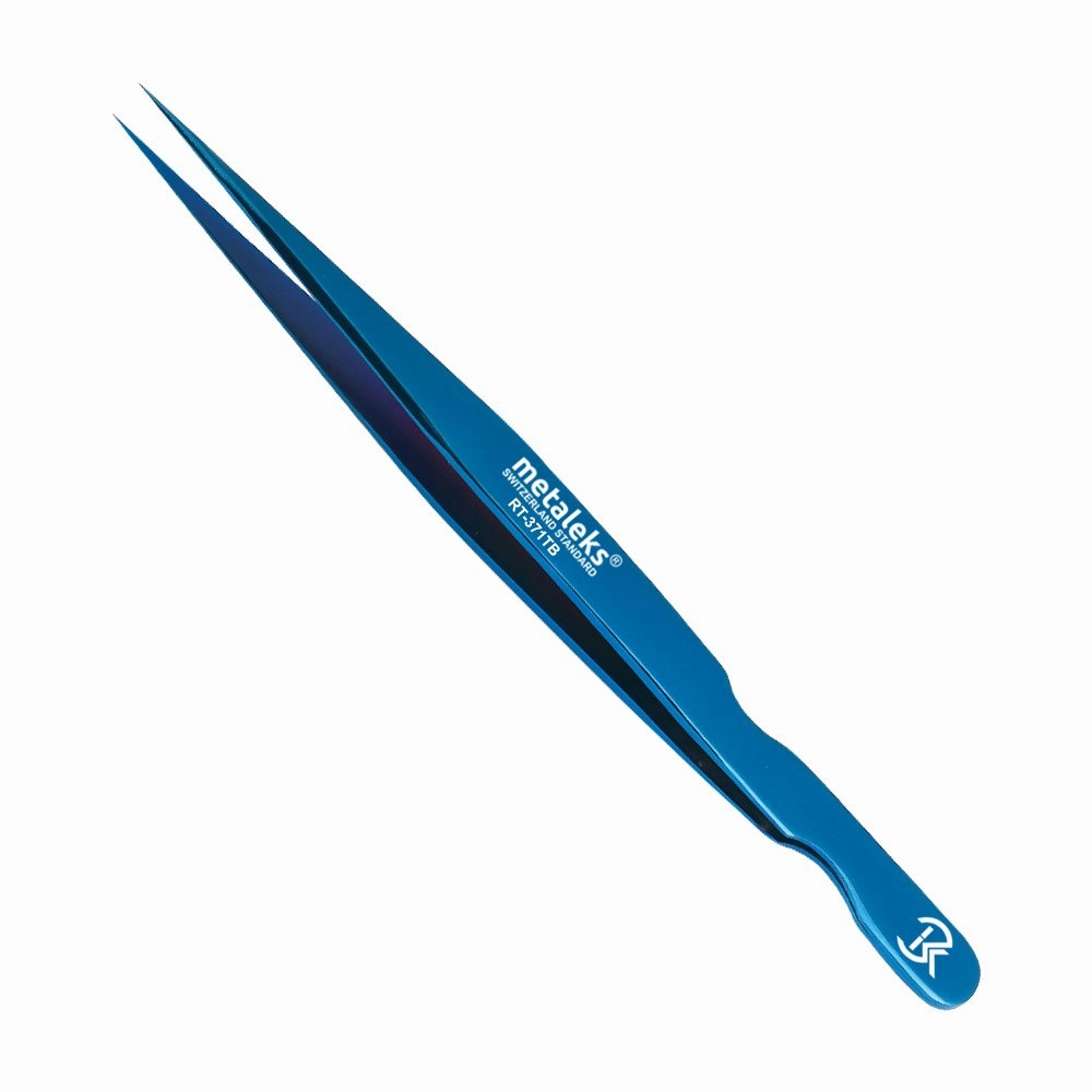 2Pcs Eyelash Extension Tweezers Set Made of Japanese Stainless Steel with Pouch (Blue Titanium Coated)