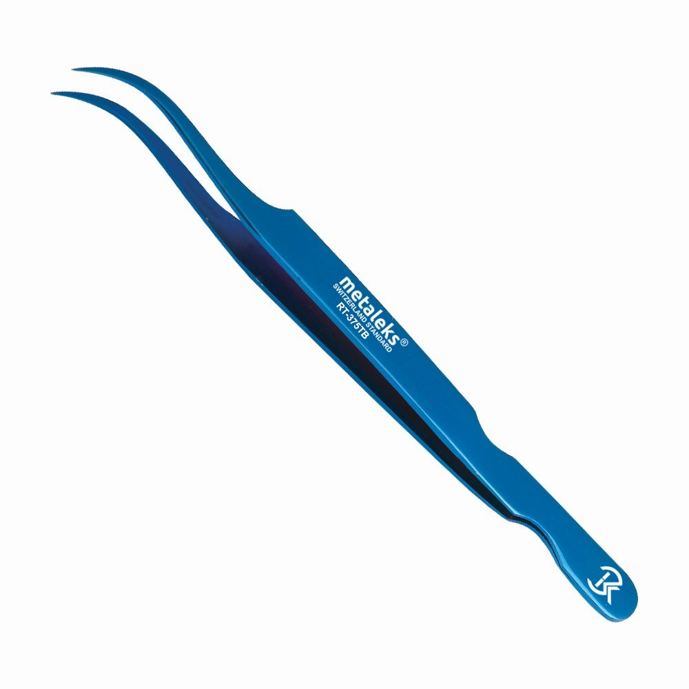 2Pcs Eyelash Extension Tweezers Set Made of Japanese Stainless Steel with Pouch (Blue Titanium Coated)