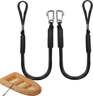 2X Boat Dock Lines - Adjustable Stretch Cords, 4 Feet Black Ropes | Portable Stainless Steel Clip Dock Accessories for Secure Mooring, Shock-Absorbing Ties for Boats and Watercraft