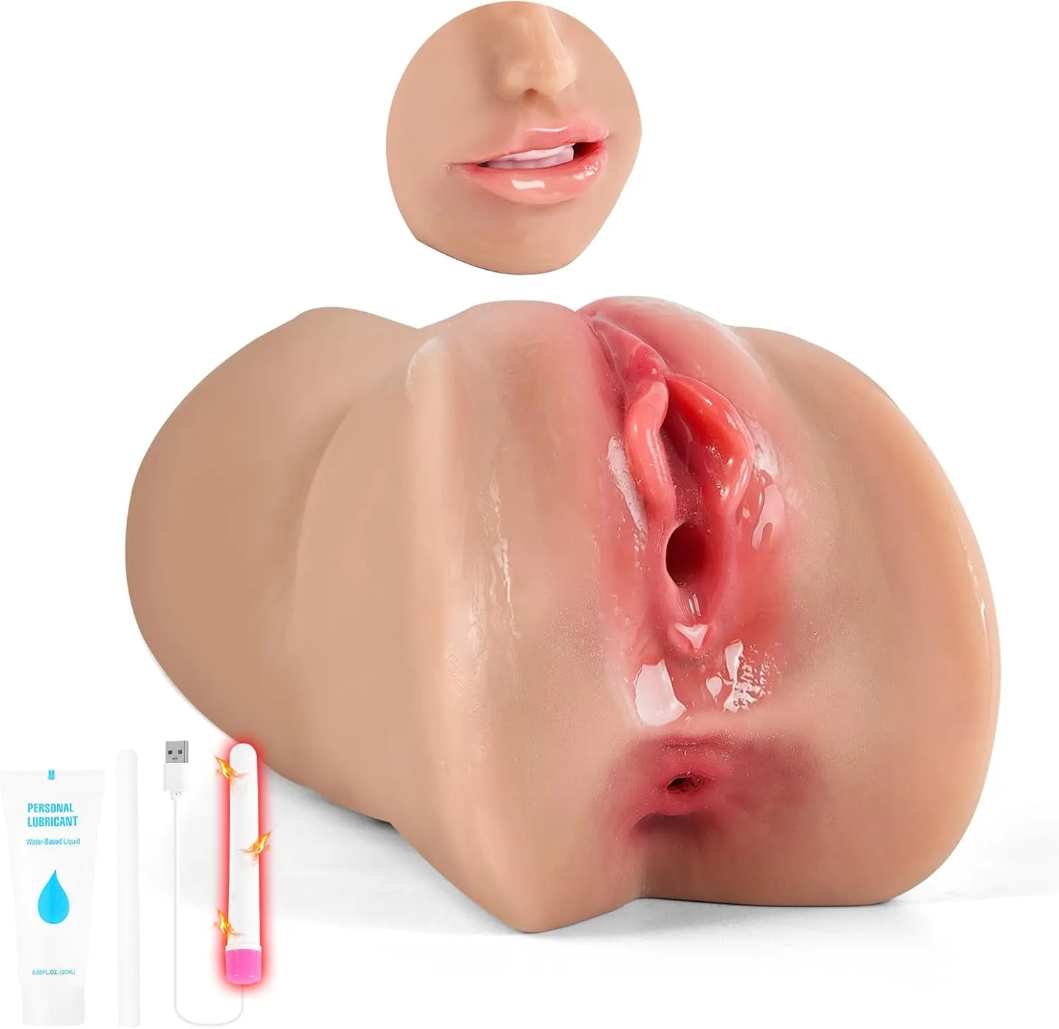 3 in 1 Male Masturbator Adult Sex Toys - 3D Textured Pocket Pussy Male Sex Toys for Men with Soft Mouth Realistic Vagina and Tight Anus, Male Stroker Blowjob Deep Throat Sex Doll for Man Masturbation