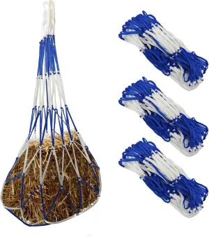 3 PCS Slow Feed Hay Bag Hay Net for Horses,Goats,Sheep,Donkey 40 Inch Length with 6 x 6”Mesh Holes Livestock Supplies Hanging Hay Nets for Trailer and Stall (Blue White)
