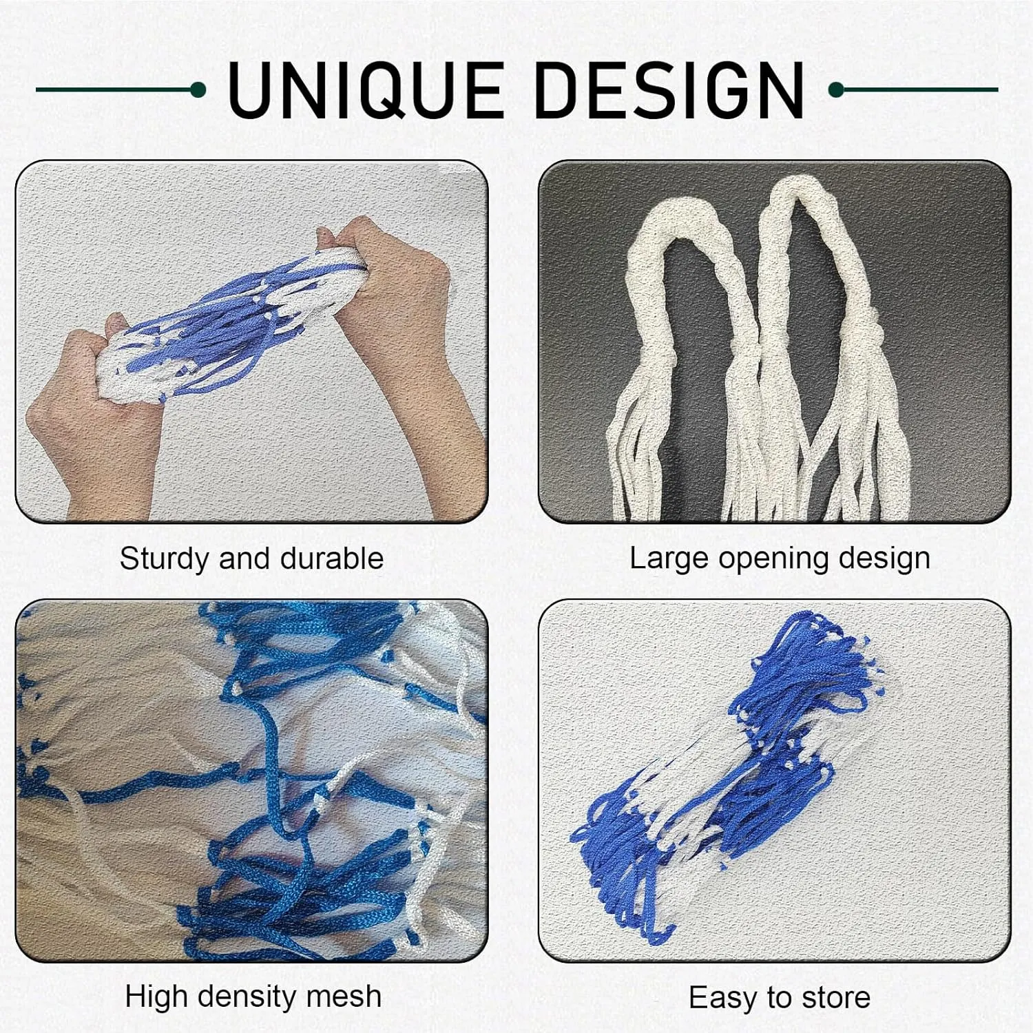 3 PCS Slow Feed Hay Bag Hay Net for Horses,Goats,Sheep,Donkey 40 Inch Length with 6 x 6”Mesh Holes Livestock Supplies Hanging Hay Nets for Trailer and Stall (Blue White)