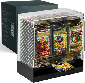 3-Slot Booster Pack Dispenser with Black Base - Fits 120 Booster Packs for Dispensing - Compatible with TCG Trading Card Boosters and Sports Card Boosters - 4mm Acrylic Stackable