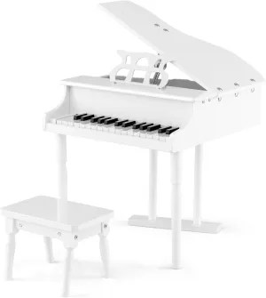 30-Key Kids Classic Piano Musical Instrument, Electronic Kids Keyboard w/ Piano Lid, Bench, Safe Hinge & Detachable Music Stand for Kids 3 Years , Black/Pink/White (White)