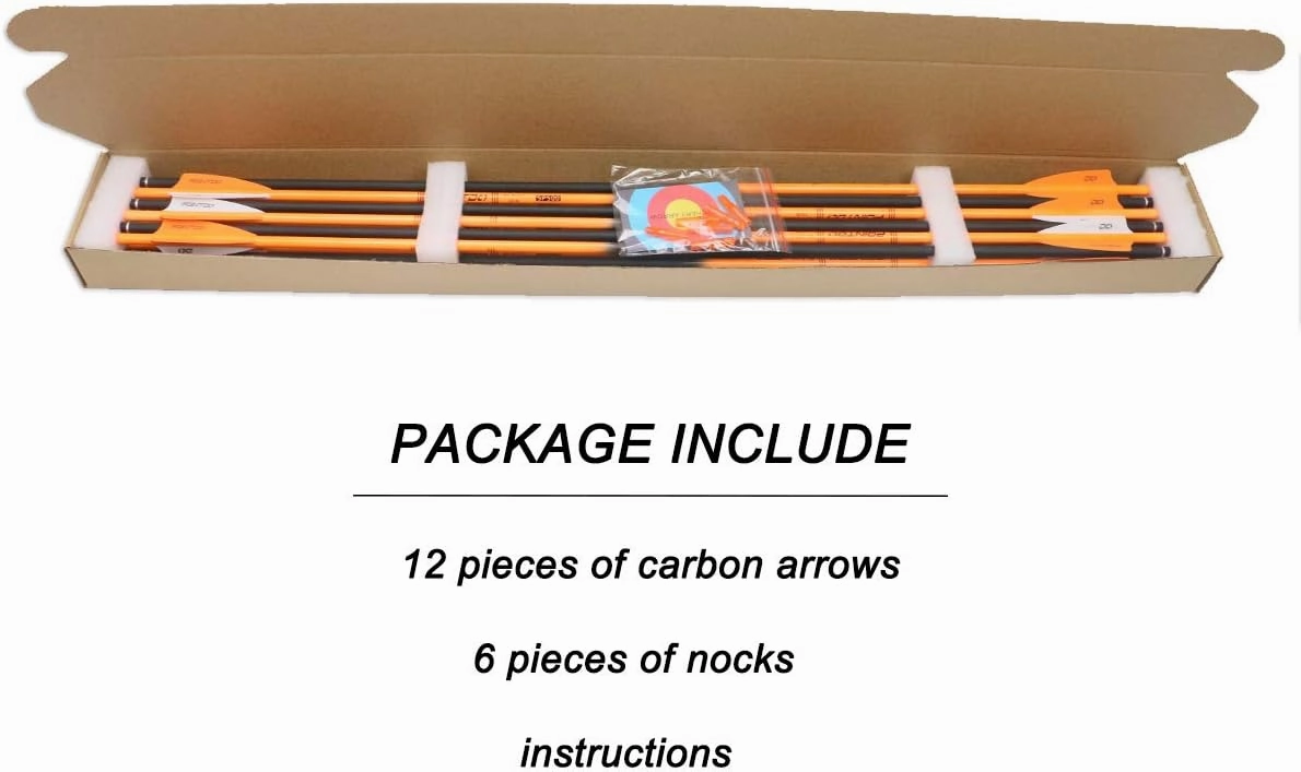 30inch Carbon Arrow Fluorescence Color Targeting and Practice and Hunting Arrows for Compound Bow and Recurve Bow with Removable Tips(Pack of 12)