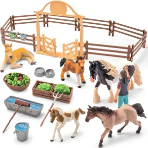 35 PCS Horses Toys Set for Girls and Boys Ages 6-12, Solid Realistic Horse Stable Club Playset Toy for Kids 3 4 5 6 7 8 , Gift Ideas and Birthday Presents with Farm Animals Toys for Kids