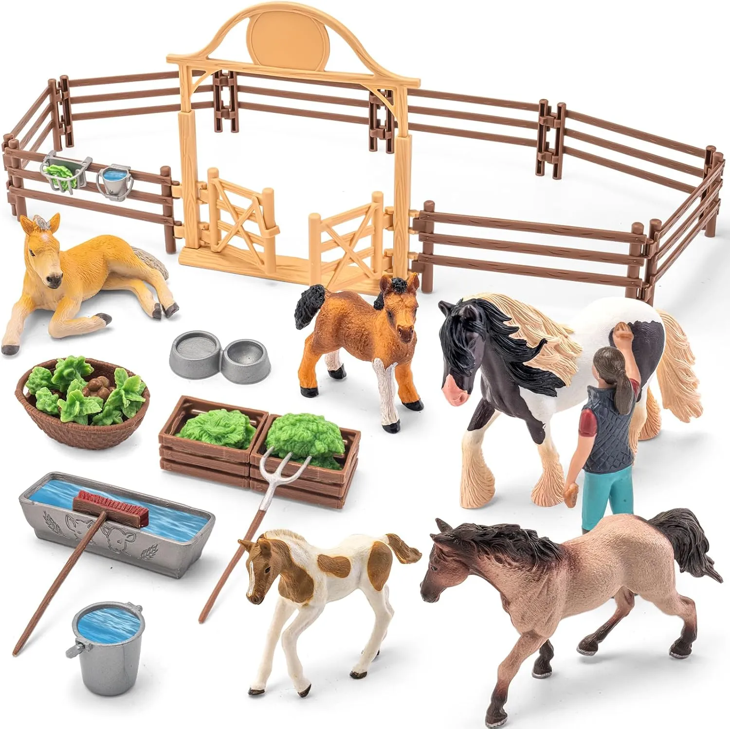 35 PCS Horses Toys Set for Girls and Boys Ages 6-12, Solid Realistic Horse Stable Club Playset Toy for Kids 3 4 5 6 7 8 , Gift Ideas and Birthday Presents with Farm Animals Toys for Kids
