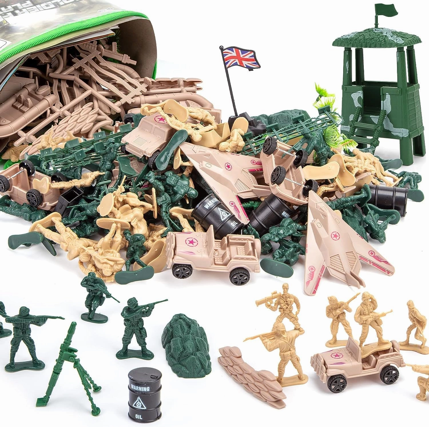 3 otters 120PCS Army Men Military Set, Army Men Toy Soldiers Military Figures and Accessories with Vehicles Aircrafts Assault Boats