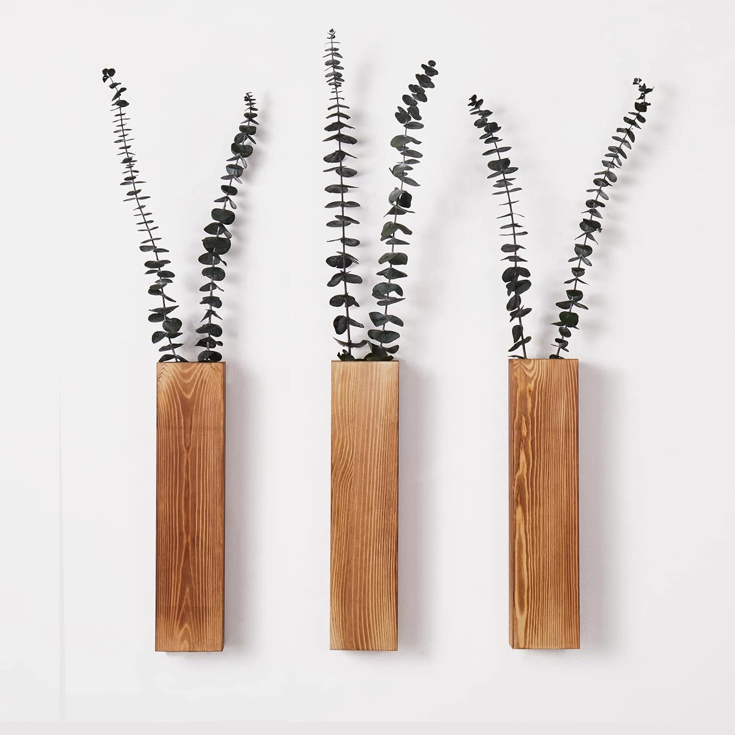 3-Pack Decorative Wood Wall Planters for Artificial Plant, Dried Flower Stems, 12" Slim Wood Wall Vases for Living Room, Bedroom, Bathroom, Apartment Decor