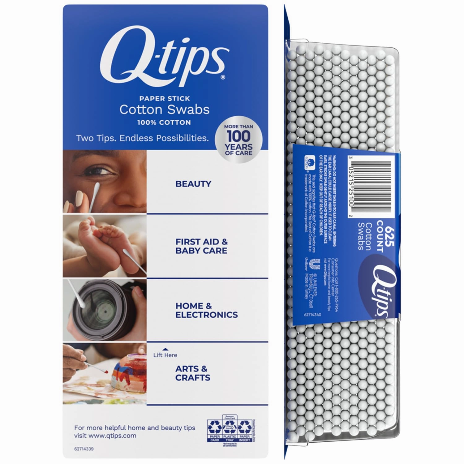 3 x Q-tips Cotton Swabs, 625 ct