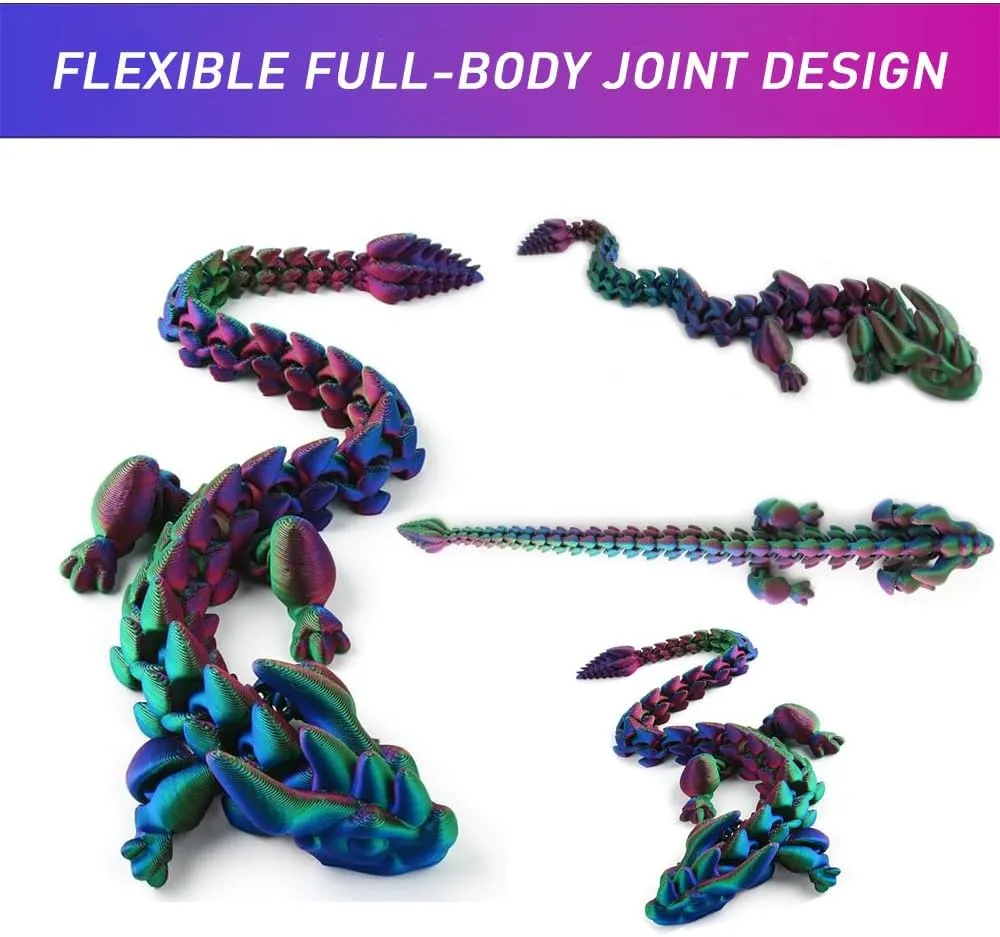 3D Printed Dragon Egg Fidget Toy, 12 Inch Crystal Dragon, Full Articulated, Adults Fidget Toy for Autism ADHD (Laser Purple-Green)