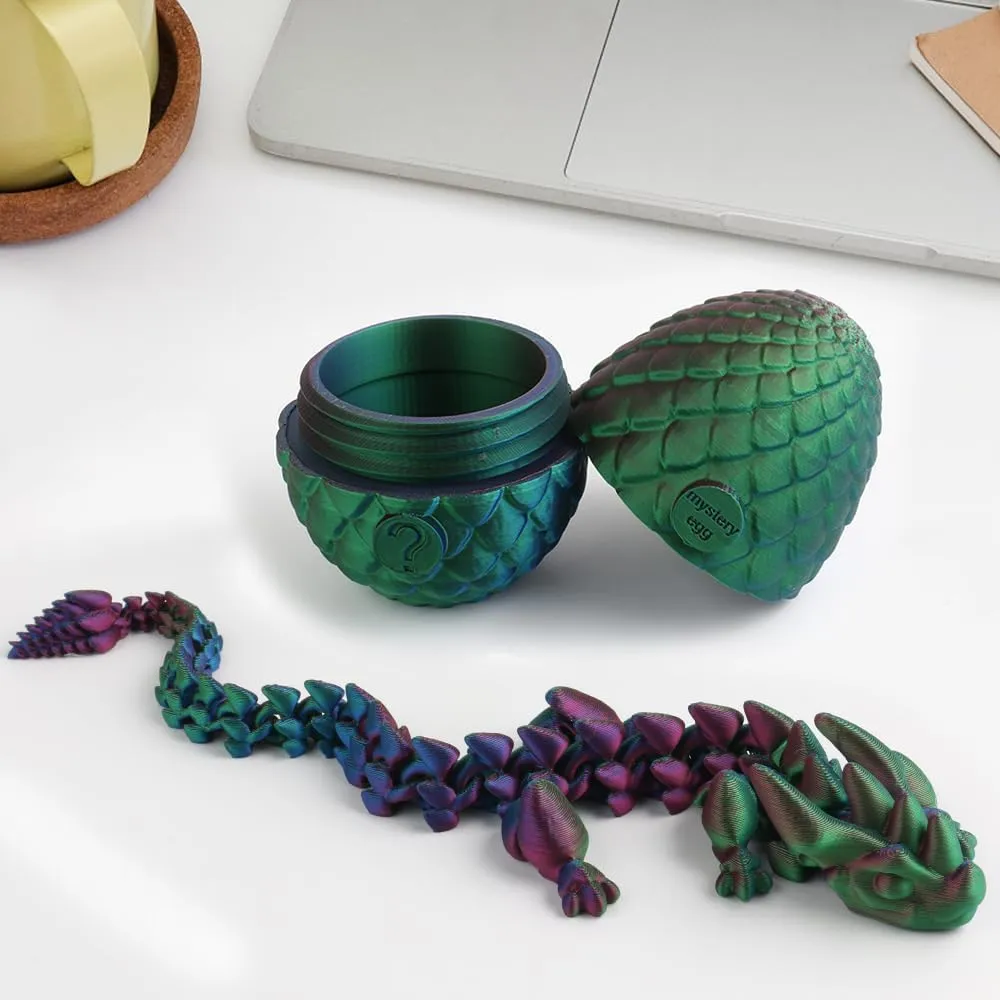 3D Printed Dragon Egg Fidget Toy, 12 Inch Crystal Dragon, Full Articulated, Adults Fidget Toy for Autism ADHD (Laser Purple-Green)