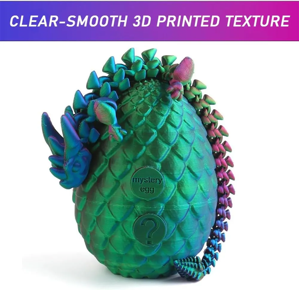 3D Printed Dragon Egg Fidget Toy, 12 Inch Crystal Dragon, Full Articulated, Adults Fidget Toy for Autism ADHD (Laser Purple-Green)
