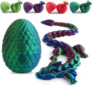 3D Printed Dragon Egg Fidget Toy, 12 Inch Crystal Dragon, Full Articulated, Adults Fidget Toy for Autism ADHD (Laser Purple-Green)