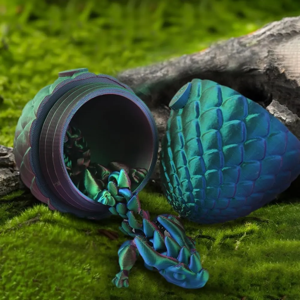 3D Printed Dragon Egg Fidget Toy, 12 Inch Crystal Dragon, Full Articulated, Adults Fidget Toy for Autism ADHD (Laser Purple-Green)