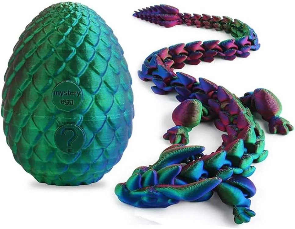 3D Printed Dragon Egg Fidget Toy, 12 Inch Crystal Dragon, Full Articulated, Adults Fidget Toy for Autism ADHD (Laser Purple-Green)