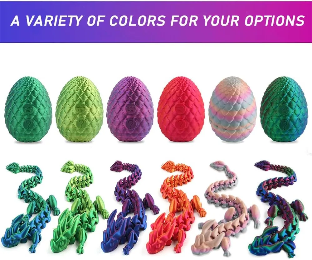 3D Printed Dragon Egg Fidget Toy, 12 Inch Crystal Dragon, Full Articulated, Adults Fidget Toy for Autism ADHD (Laser Purple-Green)