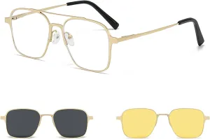 3in1 Magnetic Clip On Sunglasses Polarized For Women Mens Blue Light Glassess Aviator Stylish Eyewear for Drivers