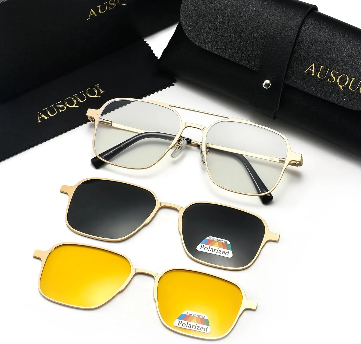 3in1 Magnetic Clip On Sunglasses Polarized For Women Mens Blue Light Glassess Aviator Stylish Eyewear for Drivers