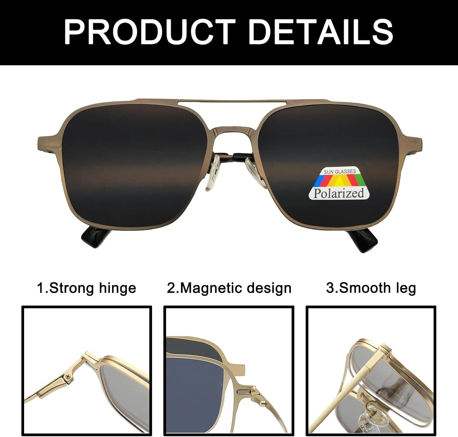 3in1 Magnetic Clip On Sunglasses Polarized For Women Mens Blue Light Glassess Aviator Stylish Eyewear for Drivers