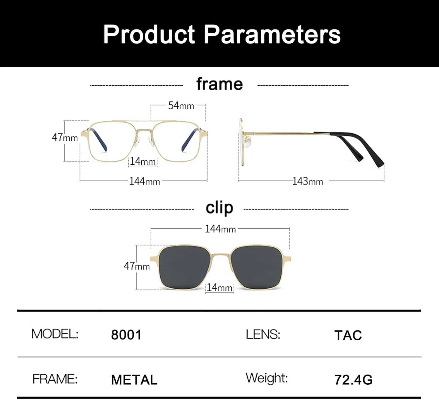 3in1 Magnetic Clip On Sunglasses Polarized For Women Mens Blue Light Glassess Aviator Stylish Eyewear for Drivers
