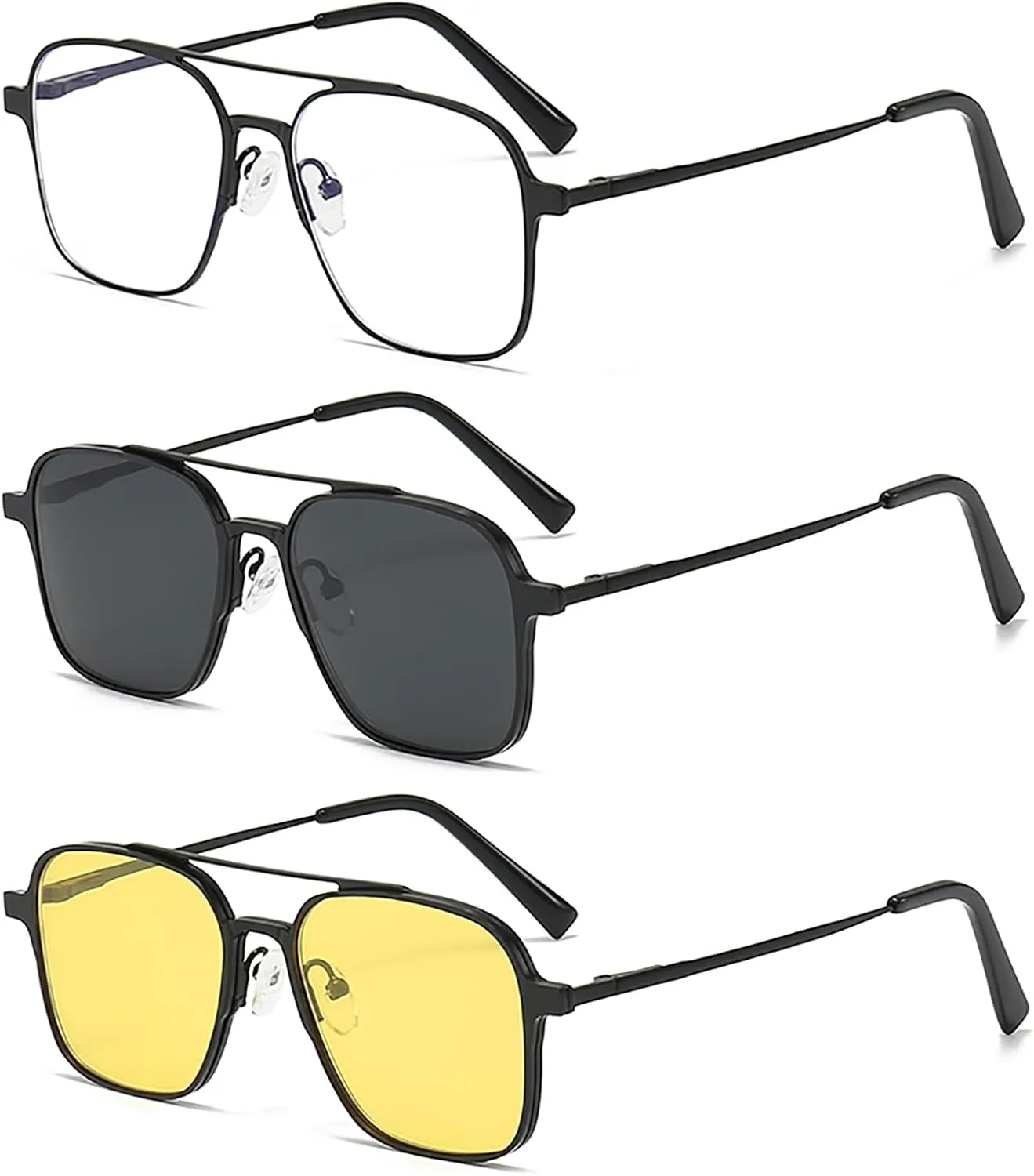 3in1 Magnetic Clip On Sunglasses Polarized For Women Mens Blue Light Glassess Aviator Stylish Eyewear for Drivers