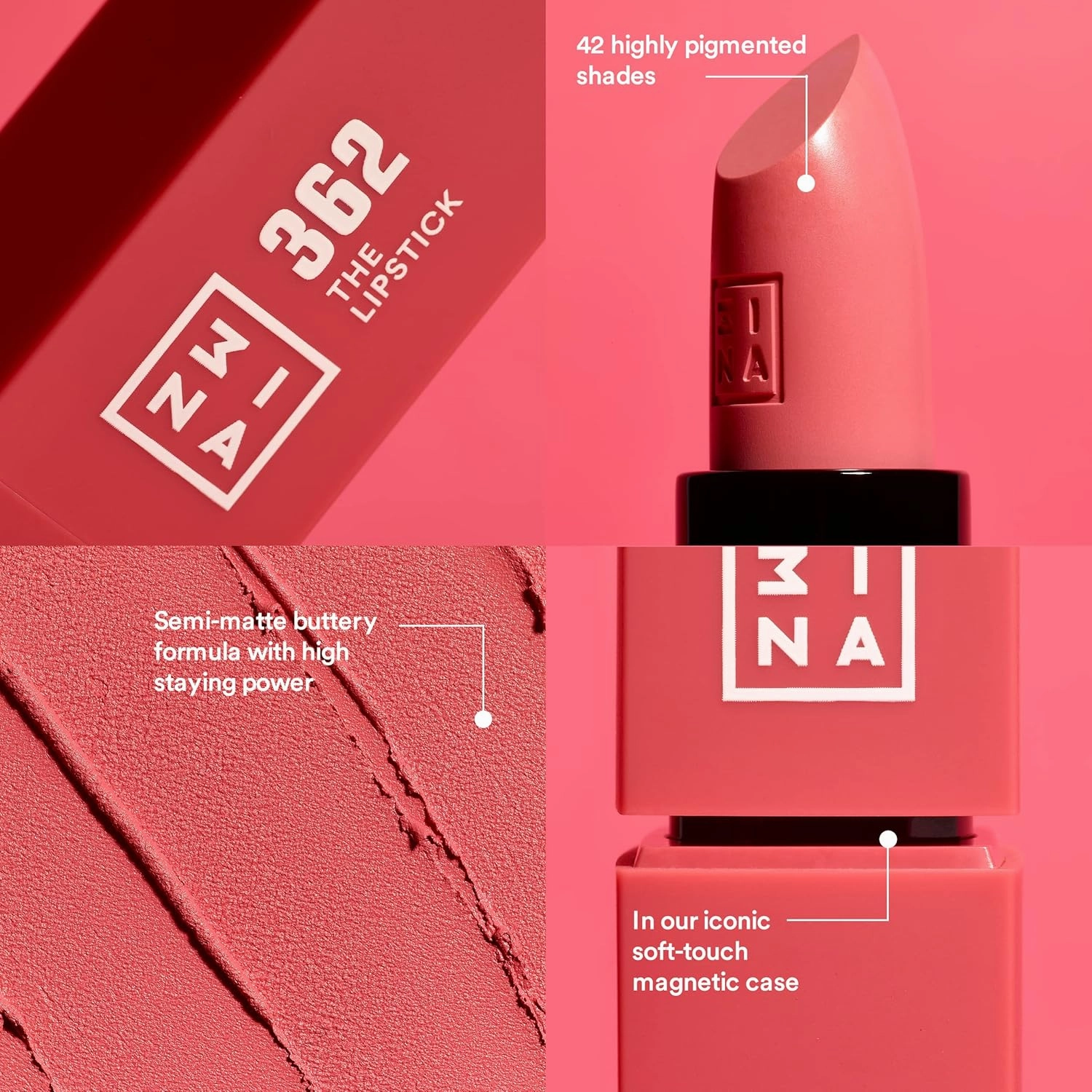 3INA MAKEUP - Vegan & Cruelty Free - The Lipstick 270 - Dark Red - 5h Lasting - Highly Pigmented Matte - Vanilla Scented - Magnetic Cap