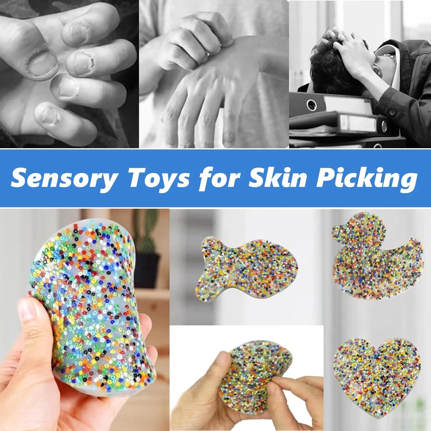 3PCS Picky Pad Skin Picking Fidget Toy, Silicone Big Picking Pad Reusable Duck Fish Heart Shape 4.2'' x 3.8'' Picking Fidget Toys for Skin Pickers Relax Anxiety Toy for Adults
