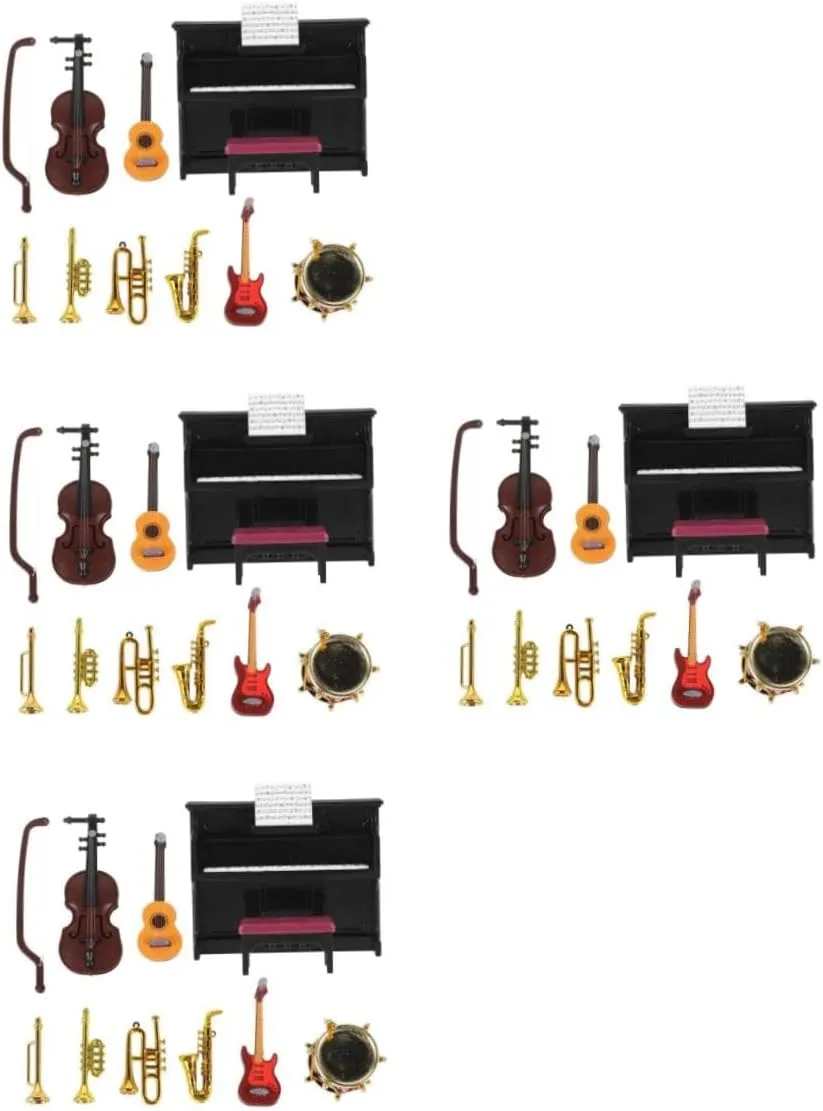 3sets Miniature Musical Instrument Realistic Piano Violin and Drum Dollhouse Accessories Design for Home Decoration and Mini Scenes Reusable Props