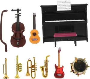 3sets Miniature Musical Instrument Realistic Piano Violin and Drum Dollhouse Accessories Design for Home Decoration and Mini Scenes Reusable Props